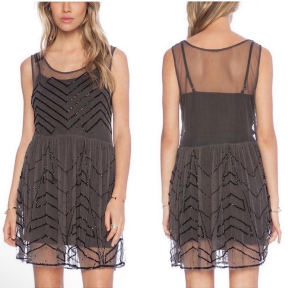 Free People Black A-line Mini Dress Scoop Neck